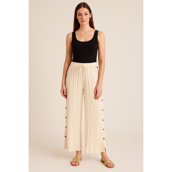 NWT Salty Lemon Gauzy Side Button Beach Pants - Oyster - Picture 2 of 10